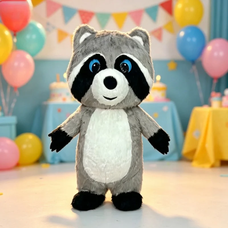 Costumes - Grijs pluche opblaasbaar wasbeer mascottekostuum Halloween